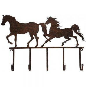 Vintage Wall Art Keys Hats Hooks Running Horses Hanger Wrought Iron