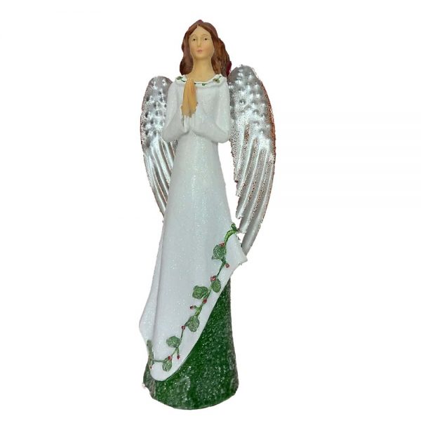 Christmas Angel Ornament White Glitter with Metal Wings