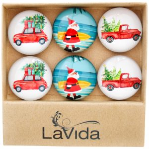 Christmas Glass Magnets Xmas Time Truck Santa Set of 6