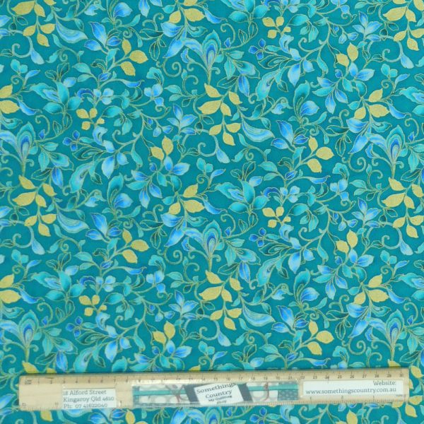 Quilting Patchwork Sewing Fabric Peacock Garden Teal Floral 50x55cm FQ