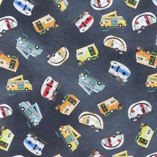 Quilting Patchwork Sewing Fabric Grey Nomads Caravans 50x55cm FQ