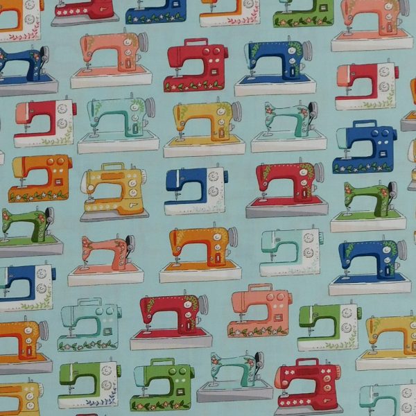 Quilting Patchwork Sewing Fabric Sewing Machines Blue Allover 50x55cm FQ