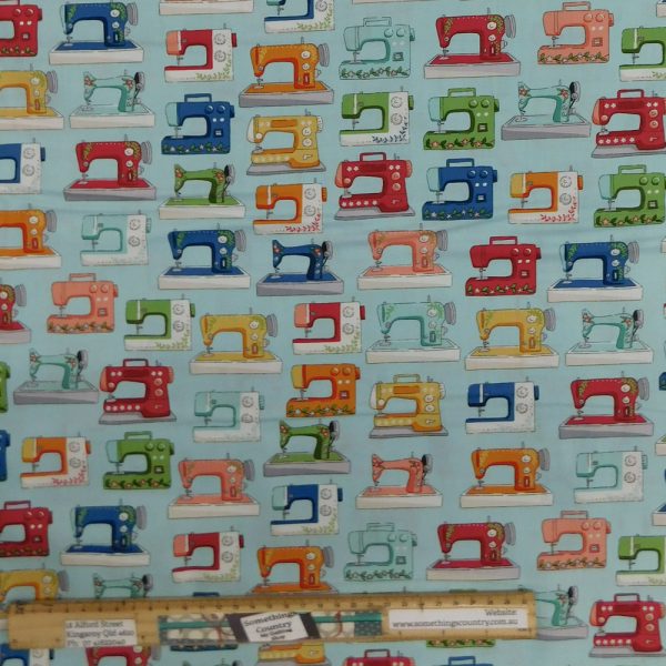 Quilting Patchwork Sewing Fabric Sewing Machines Blue Allover 50x55cm FQ