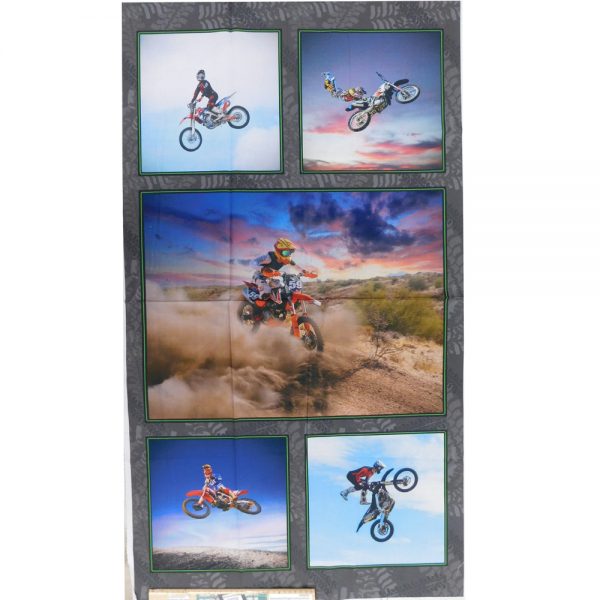 Patchwork Quilting Sewing Fabric Motocross Maniac Panel 65x110cm