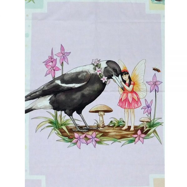 Patchwork Quilting Sewing Fabric Aussie Fairy Friends Magpie Panel 88x110cm