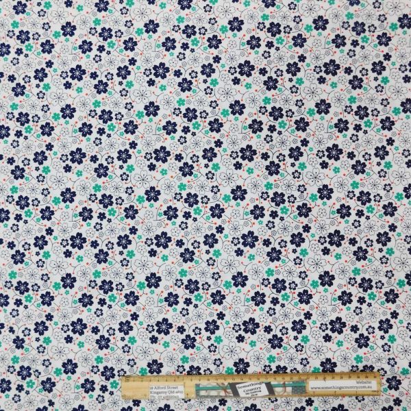 Patchwork Quilting Sewing Fabric Kyoto Navy Flowers 50x55cm FQ