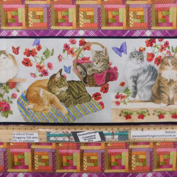 Patchwork Quilting Fabric Cats and Quilts Border Half Meter Cut 50x110cm