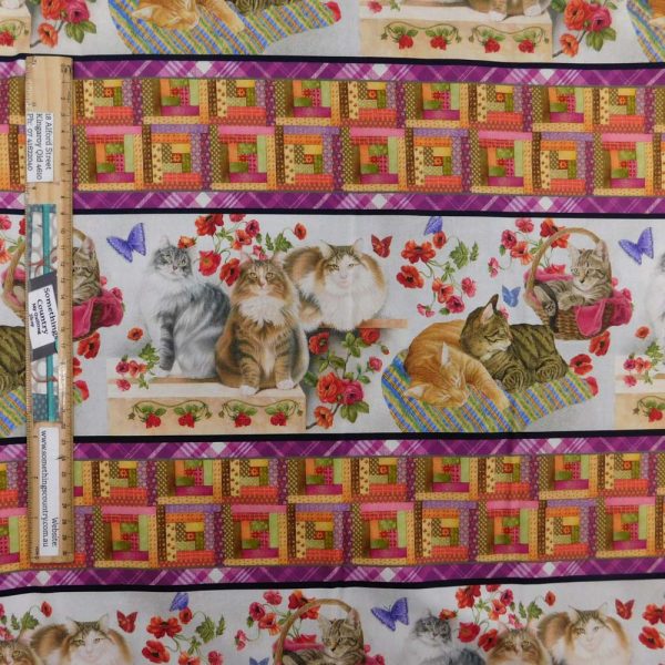 Patchwork Quilting Fabric Cats and Quilts Border Half Meter Cut 50x110cm
