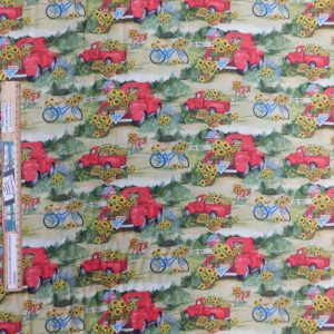 Quilting Patchwork Sewing Fabric Red Truck Sunflowers 50x55cm FQ