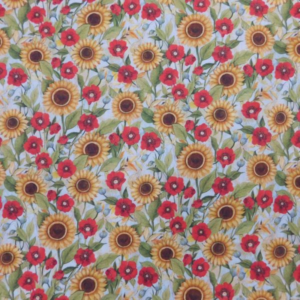 Quilting Patchwork Sewing Fabric Sunflowers and Poppies 50x55cm FQ