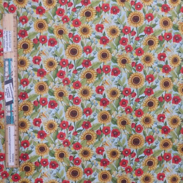 Quilting Patchwork Sewing Fabric Sunflowers and Poppies 50x55cm FQ