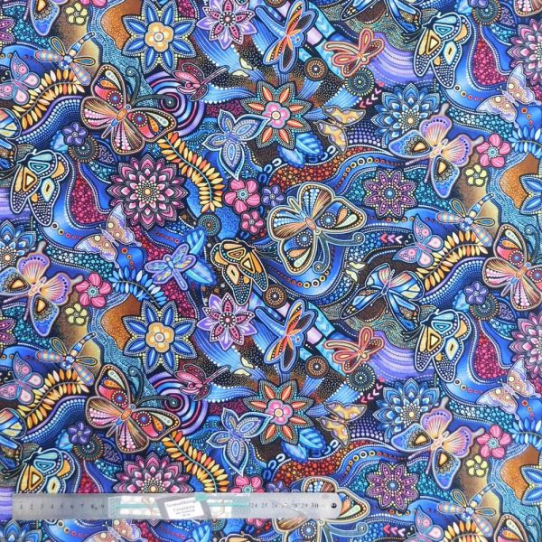 Quilting Patchwork Sewing Fabric Pannotia Butterfly Blue 50x55cm FQ
