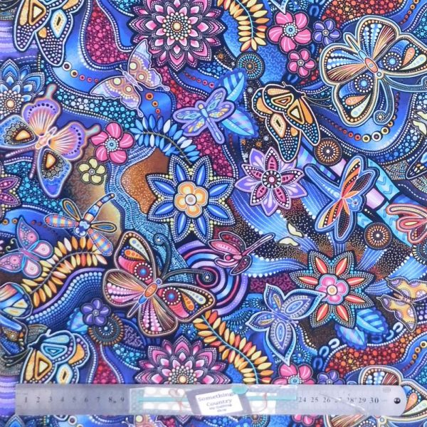 Quilting Patchwork Sewing Fabric Pannotia Butterfly Blue 50x55cm FQ