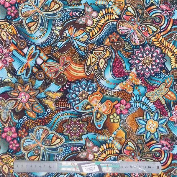 Quilting Patchwork Sewing Fabric Pannotia Butterfly Teal 50x55cm FQ