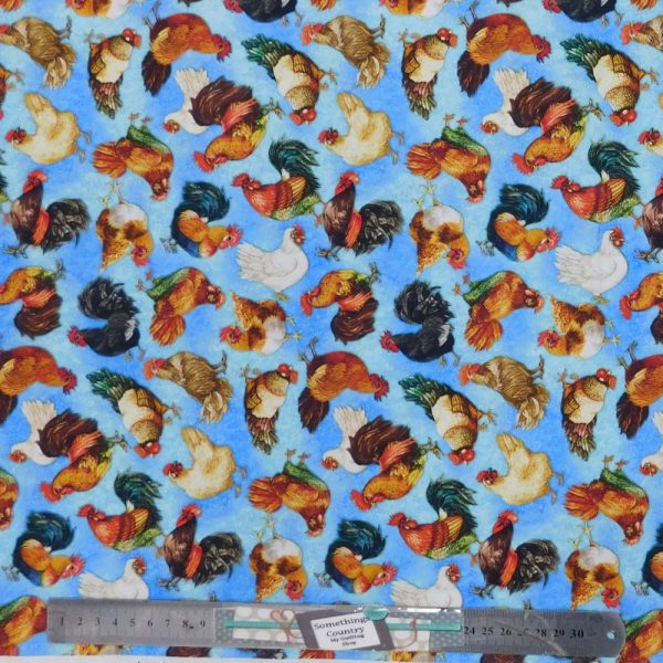 Quilting Patchwork Sewing Fabric Chickens Blue 50x55cm FQ
