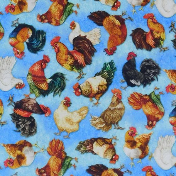 Quilting Patchwork Sewing Fabric Chickens Blue 50x55cm FQ
