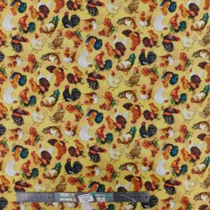 Quilting Patchwork Sewing Fabric Chickens Gold 50x55cm FQ