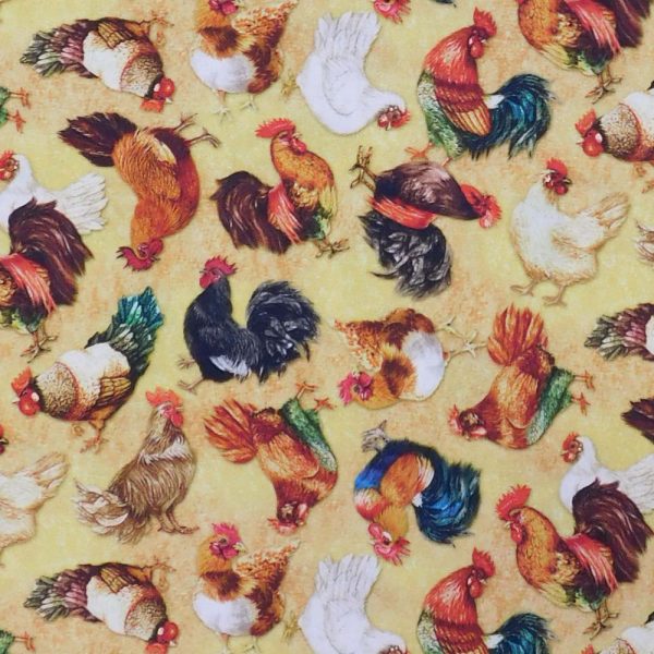 Quilting Patchwork Sewing Fabric Chickens Gold 50x55cm FQ