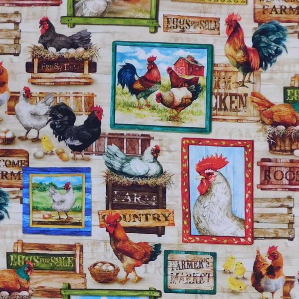 Quilting Patchwork Sewing Fabric Chickens Patch 50x55cm FQ