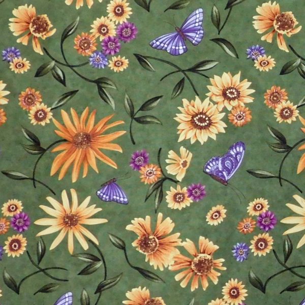 Quilting Patchwork Sewing Fabric Sunflower Garden Green 50x55cm FQ