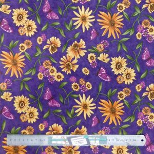 Quilting Patchwork Sewing Fabric Sunflower Garden Purple 50x55cm FQ
