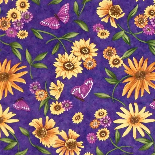 Quilting Patchwork Sewing Fabric Sunflower Garden Purple 50x55cm FQ