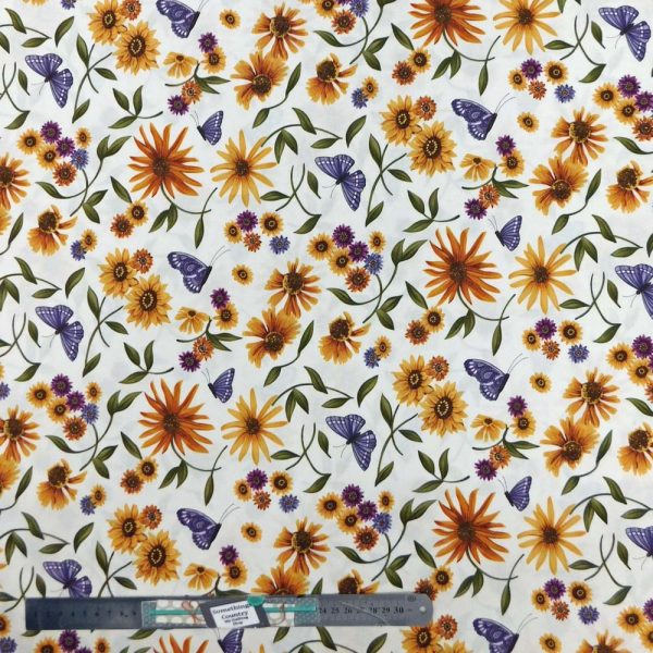 Quilting Patchwork Sewing Fabric Sunflower Garden Cream 50x55cm FQ