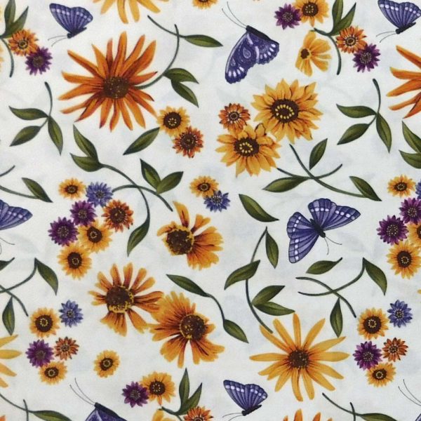 Quilting Patchwork Sewing Fabric Sunflower Garden Cream 50x55cm FQ