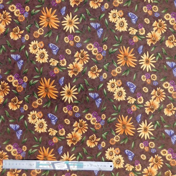 Quilting Patchwork Sewing Fabric Sunflower Garden Brown 50x55cm FQ