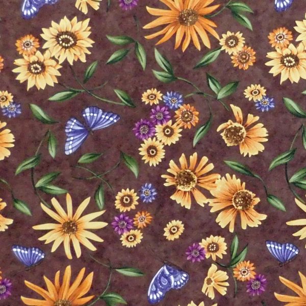 Quilting Patchwork Sewing Fabric Sunflower Garden Brown 50x55cm FQ