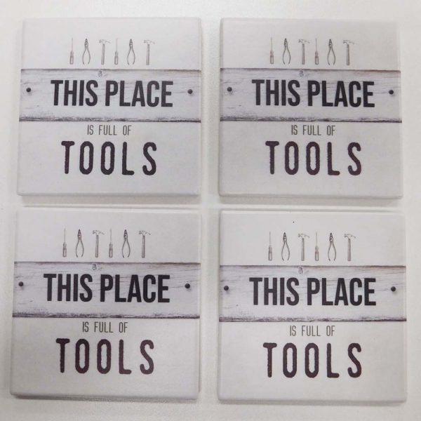 Country Kitchen Ceramic Coasters Fathers Day Full of Tools Set 4
