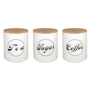 Kitchen Canisters Set of 3 Retro Style Ceramic with Bamboo Lids