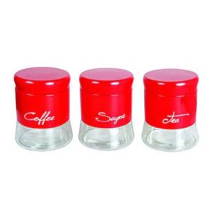 Kitchen Canisters Set of 3 Retro Glass Red with Lids
