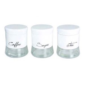 Kitchen Canisters Set of 3 Retro Glass White with Lids