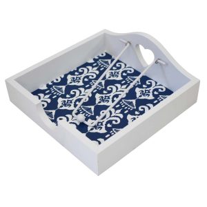 French Country Wooden Napkin Serviette Holder Blue and White