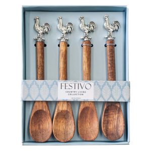 French Country Kitchen Wooden Teaspoons Set of 4 Rooster