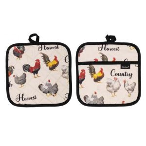 Ladelle Oven Pot Holders Heartland Chickens Set of 2 Padded