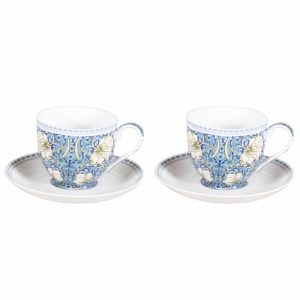Elegant Kitchen Tea Cups and Saucers William Morris Set of 2 Giftboxed