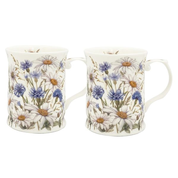 Kitchen Tea Coffee Mugs Elegant Daisy Set of 2