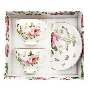 Elegant Kitchen Tea Cups and Saucers William Morris Set of 2 Giftboxed