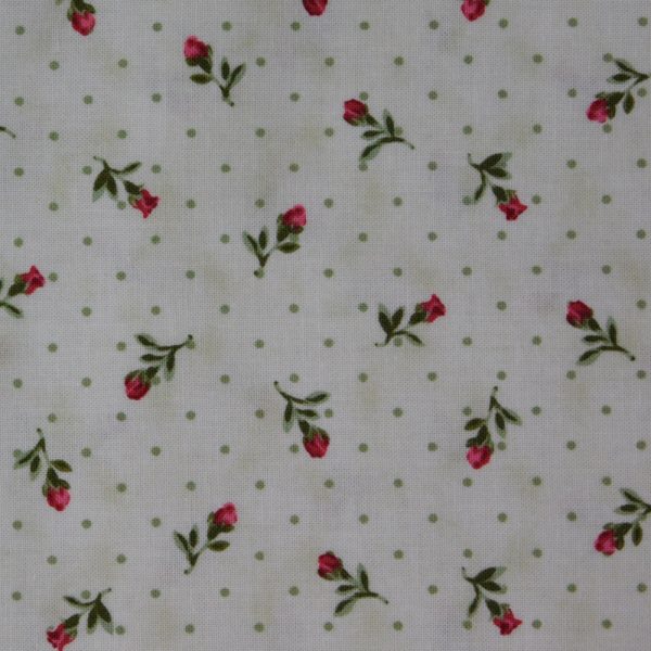 Quilting Patchwork Fabric Bouquet of Roses Buds Green 50x55cm FQ