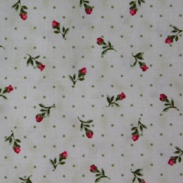 Quilting Patchwork Fabric Bouquet of Roses Buds Green 50x55cm FQ