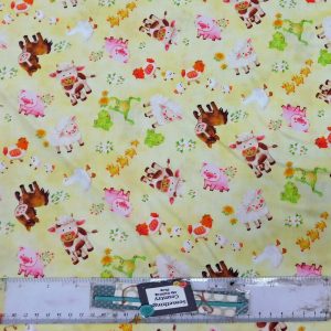 Quilting Patchwork Sewing Fabric Lemon Farm Animals 50x55cm FQ