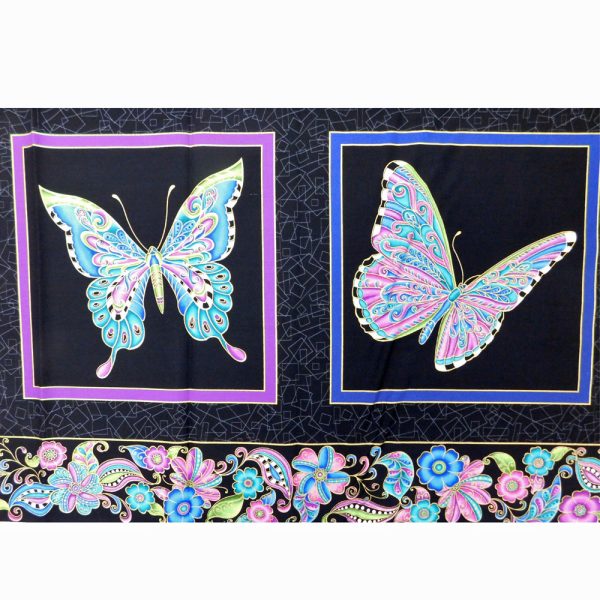 Patchwork Quilting Sewing Fabric Alluring Butterflies Black Panel 61x110cm