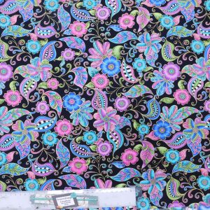 Quilting Patchwork Sewing Fabric Alluring Black Floral 50x55cm FQ