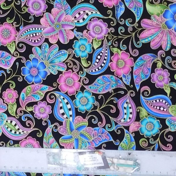 Quilting Patchwork Sewing Fabric Royal Plume Black Floral 50x55cm FQ