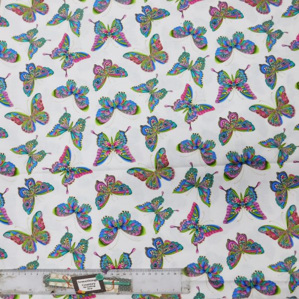 Quilting Patchwork Sewing Fabric Alluring Butterflies White 50x55cm FQ