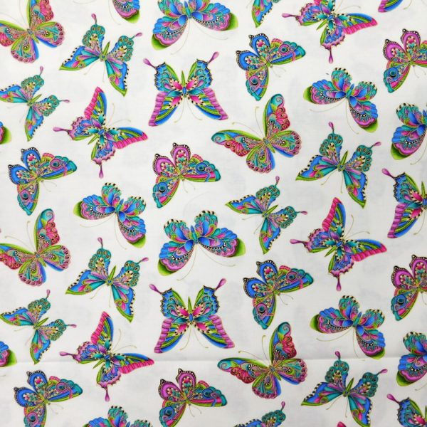 Quilting Patchwork Sewing Fabric Alluring Butterflies White 50x55cm FQ