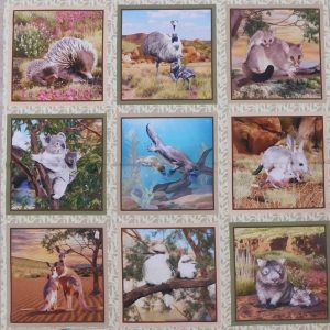 Patchwork Quilting Sewing Fabric Australian Wildlife Valley Squares Panel 106x110cm