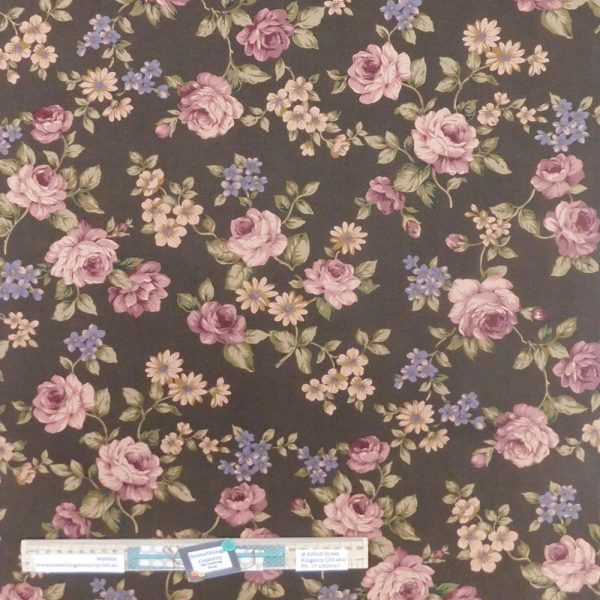 Quilting Patchwork Sewing Fabric Pretty Florals Brown 50x55cm FQ